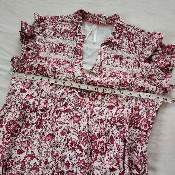 Anthropologie Georgina floral maroon cream dress flowy midi womens small - Picture 9 of 14